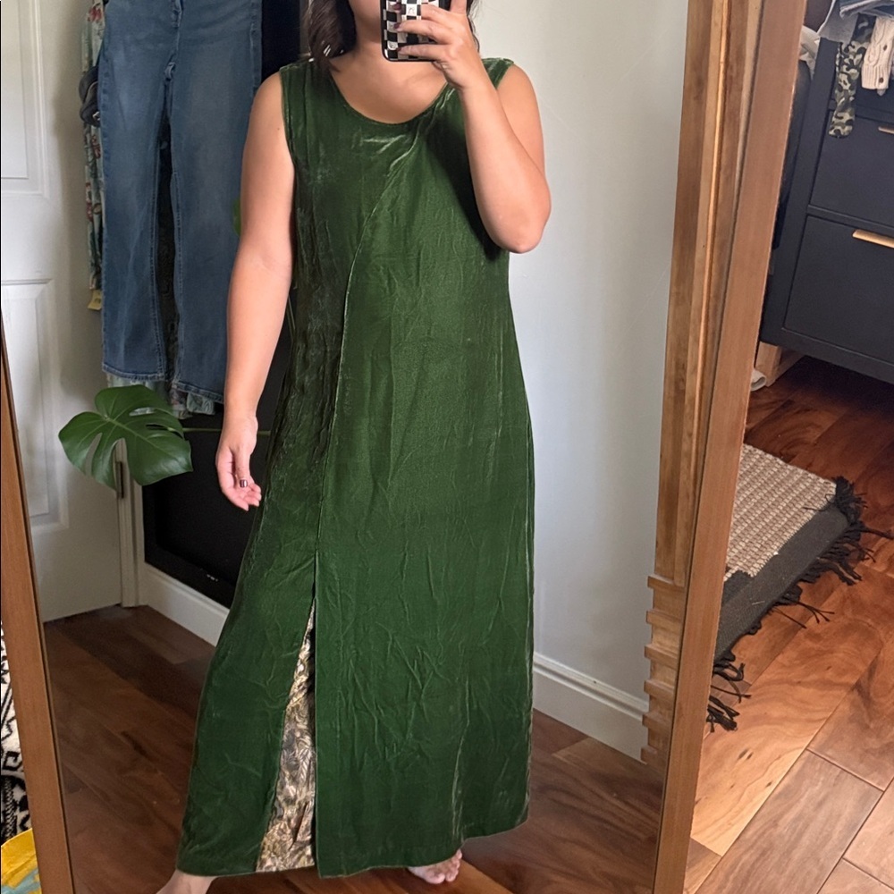 April Cornell Velvet Midi Slit silk Dress. Size M